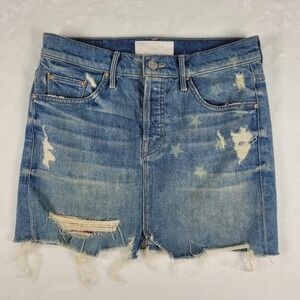 MOTHER Superior Vagabond Mini Fray Skirt Women Size 25 Blue‎ Denim USA Print